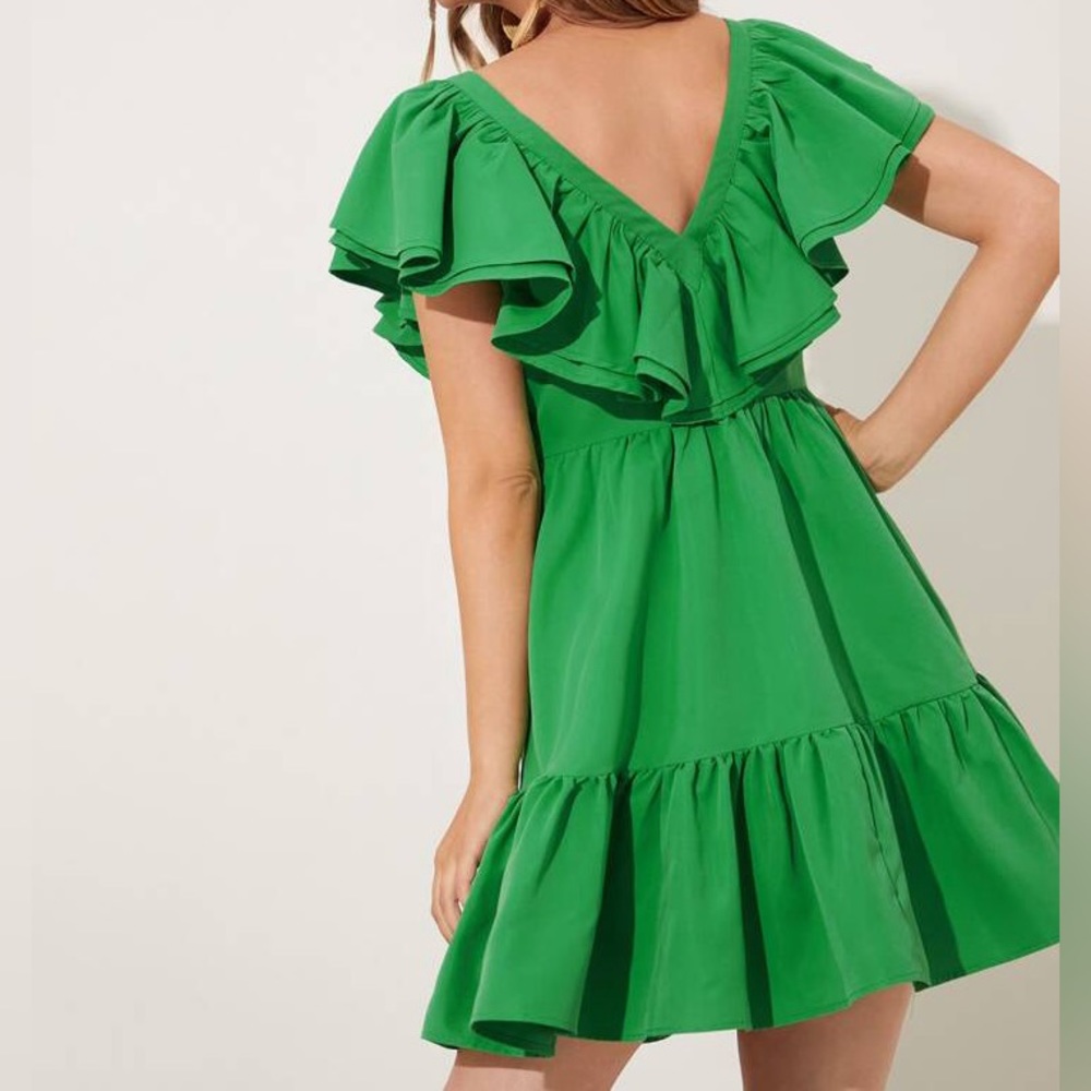 Green Mini Layered Ruffle Dress Size Large - Picture 3 of 9